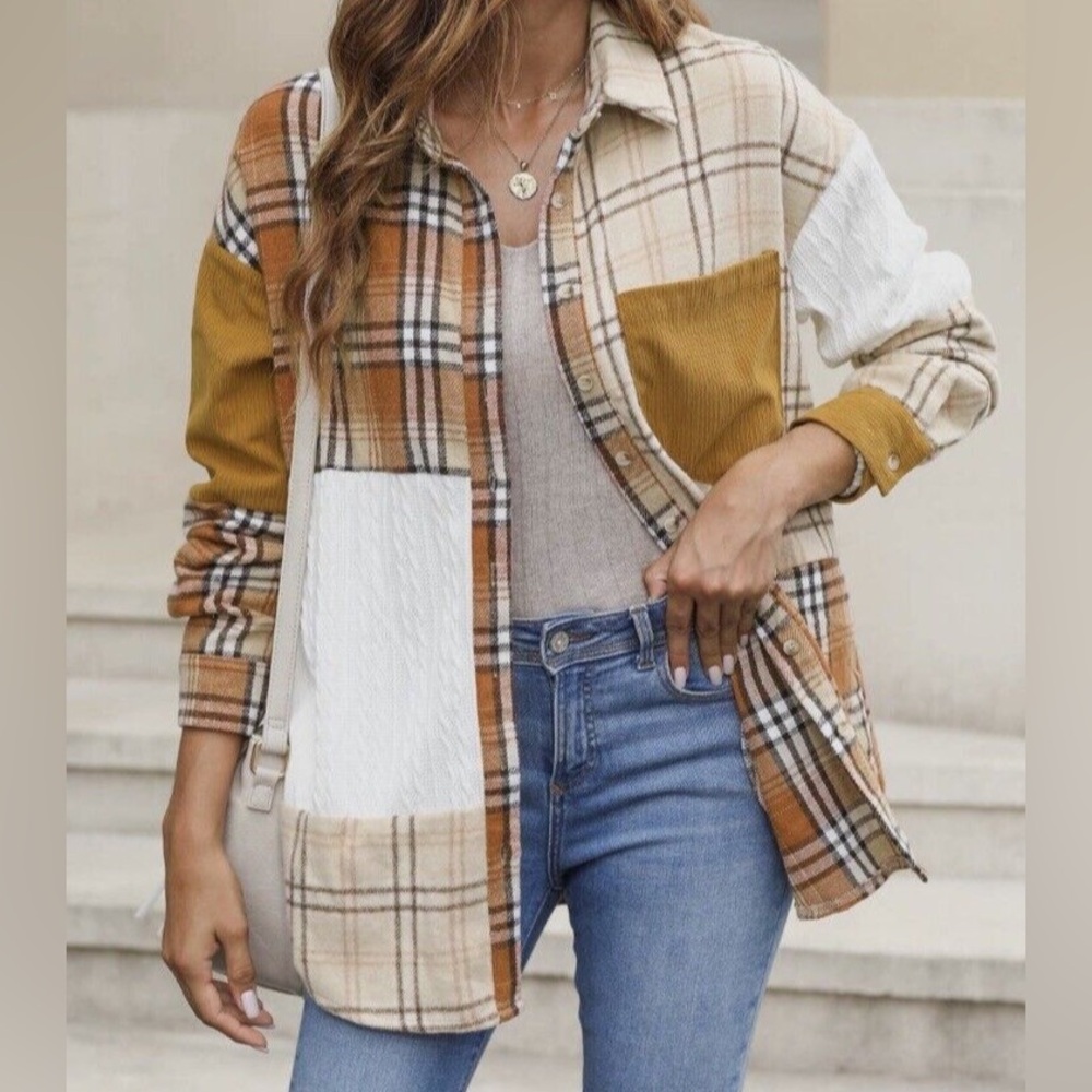 Polagram Plaid Button Down Shirt - Brown, White, Tan